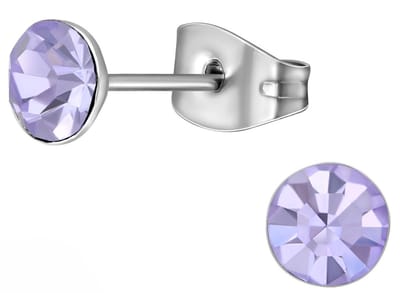 CS Joy - Oorbellen - 5 mm - Chirurgisch staal - kristal lavendel paars lila - oorknoppen