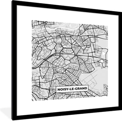Fotolijst incl. Poster - Frankrijk - Noisy-le-Grand - Stadskaart - Plattegrond - Kaart - 40x40 cm - Posterlijst