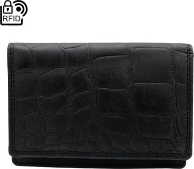 Kleine Leren Portemonnee – Portemonnee dames zwart leer met croco print – Zwart - RFID - dames portemonnee