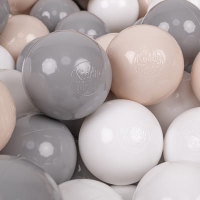 KiddyMoon 300 ballen/7cm kinderballen speelballen voor ballenbad baby éénkleurige plastic ballen made in eu, pastel beige/grijs/wit