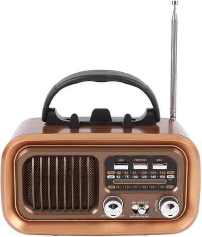Unyqoos® Draagbare vintage radio met Bluetooth en zonne-energie in goudkleur