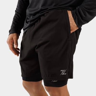 ZEUZ Heren 2-in-1 Sportshort – Fitness Short met Binnenbroek - Zwart - S