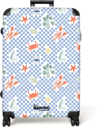 NoBoringSuitcases.com® - Koffer groot - Reiskoffer lichtgewicht - Zomer strand print blauw - Rolkoffer met 4 wielen - Grote trolley XL - 98 liter bagage