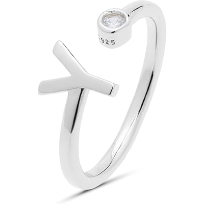 Luxenter 925 Sterling zilveren ring met gerhodineerde briljant zirkonia - Alfabet