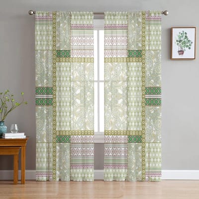 Bladeren Bloemen Vierhoekig Peris Slaapkamer Transparante Vitrage Gordijnen Vakantie Decoratie Raam Voile Tule Gordijn 135W x 114H(cm) white