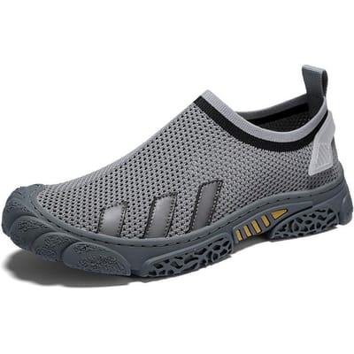 Zomer Ademende Herenschoenen Nieuwe Lichtgewicht Zachte Zool Instapper Lofer Flyknit Mesh Schoenen Vrije Tijd Sportschoenen 46 grijze kleur