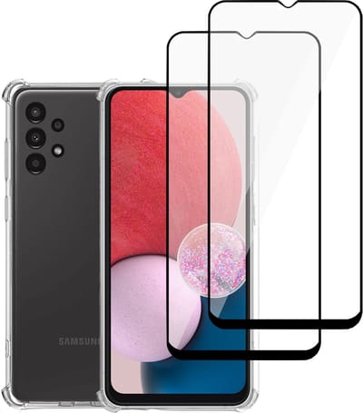 Geschikt voor Samsung A13 4G Hoesje + 2x Screenprotector – Full Cover Gehard Glas – Shock Proof Case – Transparant