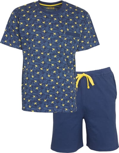 MEQ Heren Shortama - Pyjama Set - 100% Katoen - Korte mouwen - Blauw - Maat XXL