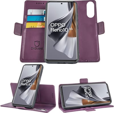 Geschikt voor OPPO Reno 10 / 10 Pro - Book Case Hoesje - Uitneembaar Hoesje - Magnetische Sluiting - Portemonnee Paars