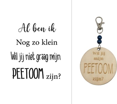 Sleutelhanger Wil jij mijn Peetoom zijn? | blauw | al ben ik nog zo klein | peter vragen | peter worden | peetoom vragen | peetoom worden