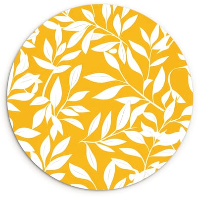 WallCircle® Wandcirkel 120x120 cm - Muurcirkel Bladeren - Takken - Geel - Muurdecoratie woonkamer - Wanddecoratie slaapkamer - Kamer decoratie accessoires - Ronde schilderijen XXL