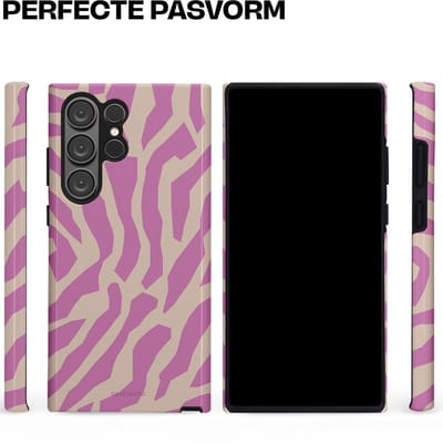 Casetastic hoesje geschikt voor Samsung Galaxy S23 Ultra - Dubbellaagse bescherming - Zebra Roze Magenta Flow - Fashion Case - Lila Zand