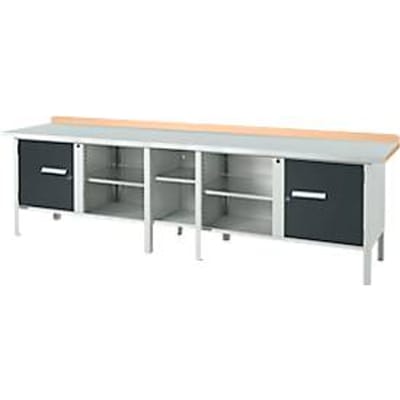 Schäfer Shop Select PWi 300-1 box-type werkbank, beuken multiplex blad, met stalen afdekking, tot 750 kg, B 3000 x D 700 x H 840 mm, antraciet