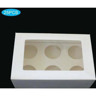 Boîte à Cupcakes 25 Pièces Gamme 6 compartiments Face Fenêtre Mariage Anniversaire Fête de Noël Cadeau white