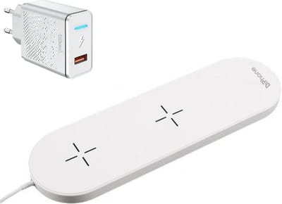 DrPhone Wicharge3 – 3-in-1 Draadloos Laadstation 10W – Compatibel met Apple Watch, Smartphones en Draadloze Oordopjes - Wit