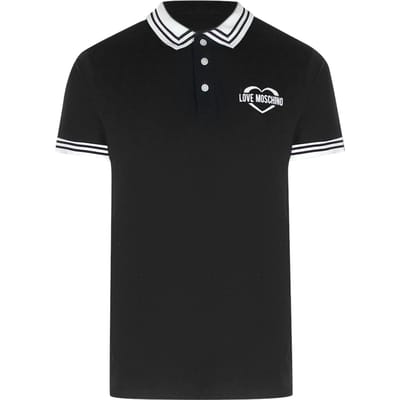 Love Moschino Poloshirt Met Dubbele Kraag En Love-logo, Zwart