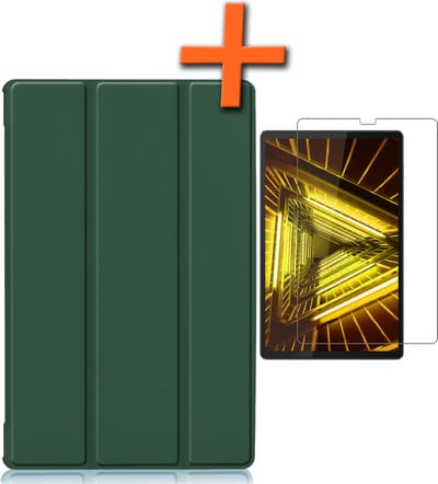 Hoesje - Geschikt voor Lenovo Tab M10 FHD Plus (2e / 2nd Generatie) - Met Screenprotector - Trifold Bookcase - Hard Cover - Hardcover Book Case - Tablet Hoes - Donkergroen