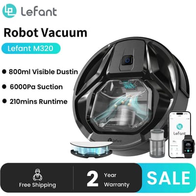 Lefant M320 6000Pa krachtige zuigrobotstofzuiger met dweil, 210 minuten looptijd, 800 ml zichtbare vuilnisbak, tapijtdetectie M320-EU-White