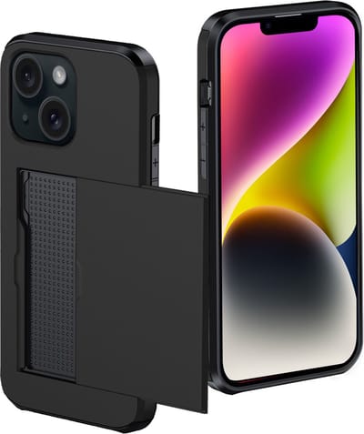 Hoes Geschikt voor iPhone 14 Hoesje Pasjeshouder Hard Cover Shock Proof Hard Case Hoes Met Kaarthouder - Zwart