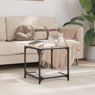 vidaXL - Salontafel - met - zwart - glazen - blad - 40x40x40 - cm - staal