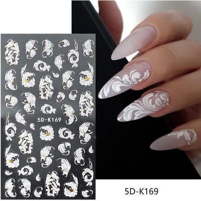 Bruiloft nagelsticker kant bruidsontwerp 5D acryl bloemen reliëf schuifregelaar voor nagels Franse nagelkunstgids goudfolie 5D-K169