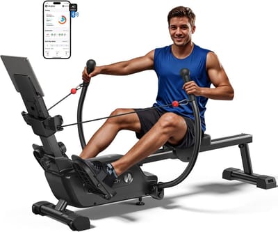 Roeitoestel voor thuis - Dubbele peddel - Full body training - Interactieve workouts - 104x45x44 CM - Zwart