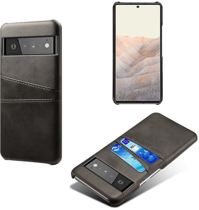 Back Cover met Opbergvakjes + Glas Screenprotector voor Google Pixel 6 Pro _ Zwart