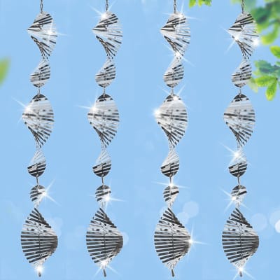 Vogelafweer Spiralen - Reflecterende Windgongen - Tuin Decoratie - Roestvrij Staal - 12 Stuks - Zilver