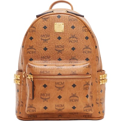 MCM Stark Logo Print Polyurethaan Rugzak Kleine Damesrugzak Bruin MMKGSVE03CO001 Basic Set (Bag+Dust Bag)