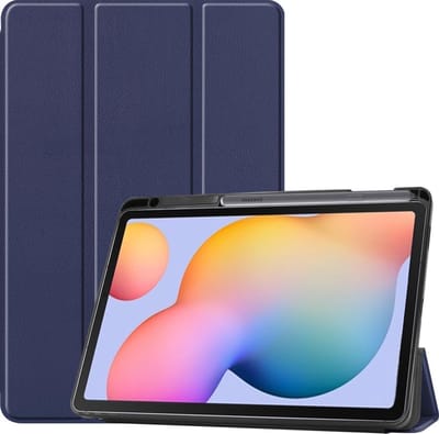 Hoesje - Geschikt voor Samsung Galaxy Tab S6 Lite - Dun & Stevig - Hard Cover Case - Trifold Bookcase Hoes - Met Uitsparing Geschikt voor S Pen - Hardcover Book - Tablethoes - Donkerblauw