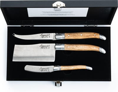 Laguiole Style de Vie - Luxury Line kaasmessenset eikenhout Stonewash in luxe kist (set van 3) - Kaasmessensets