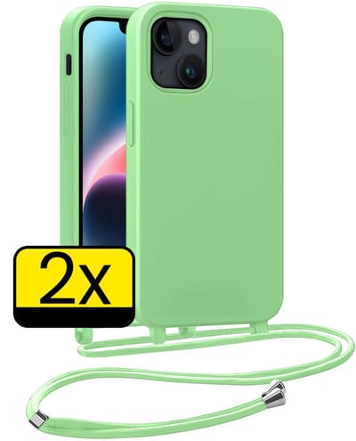 Hoesje Geschikt voor iPhone 13 Mini Hoesje Met Koord Siliconen Case - Hoes Geschikt voor iPhone 13 Mini Backcover Met Afneembaar Koord - Groen - 2 Stuks