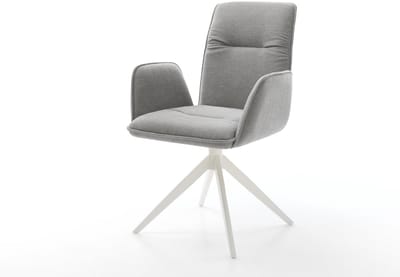 Eetkamerstoel Vinja-Flex kruisframe breed wit zachte stof met structuur grijs 360° draaibaar rocker-functie