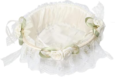 Bloemenmand Bruiloft - Bloemenmeisjesmand Decoratie - Ceremonie Accessoire - Elegant Kant Design - 25x22x8 cm - Wit