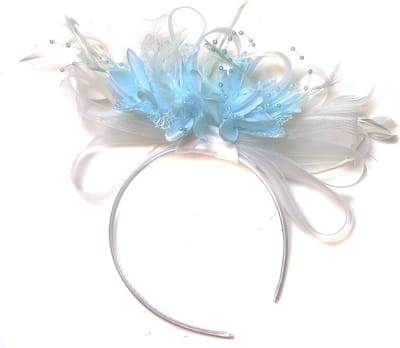 Elegante Haar Accessoire Hoofdband met Witte en Babyblauwe Veil Veer voor Feest en Bruiloft