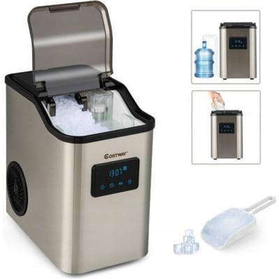 Coast Aanrecht Ijsmaker – 26x36x38 cm – Zilver – Elektrische Ijsmachine met Zelfreiniging, 18KG/24u, 24 Vierkante IJsblokjes per 15 min