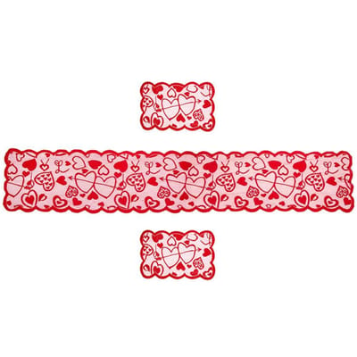5-delige Valentijnsdag Decoratiesets Kant Rood Hart Tafel Loper en Placemats Valentijnsdag white