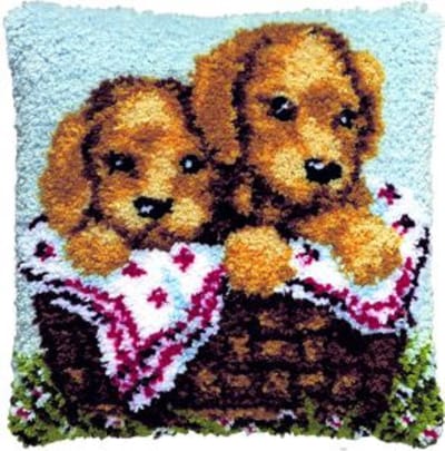 Pako Smyrna knoop kussen borduurpakket - Puppy's - geprint stramien- 013.300 - DIY kit