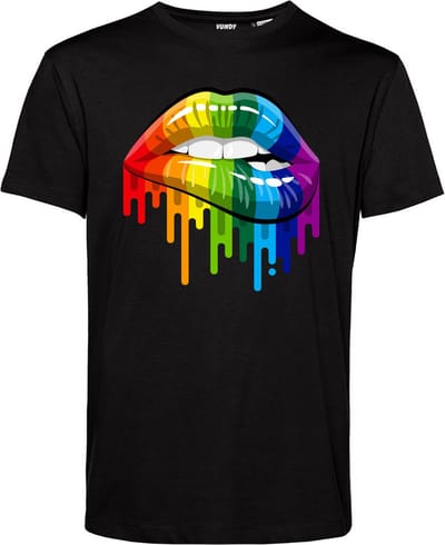 T-shirt Rainbow Lips | Gay pride shirt kleding | Regenboog kleuren | LGBTQ | Zwart | maat XS