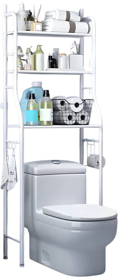 Boven het Toiletopbergrek - Voor Badkamer & Wasruimte - 3-Laags Ruimtebesparende Opberger - Metalen Toiletplank - Wit