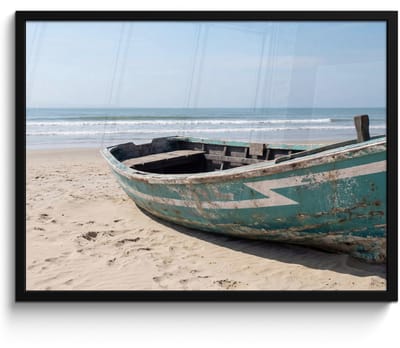 Poster in lijst - Fotolijst 80x60 cm - Posters - Boot - Zandstrand - Zee - Posterlijst zwart - Decoratie - Wanddecoratie woonkamer - Muurdecoratie slaapkamer