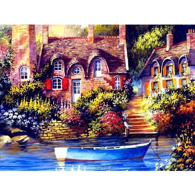 Oud kasteel DIY Crystal Full 5D Plastic Diamond Painting Cross Stitch Kit Art Mozaïek Ronde Strass 20X30CM brown