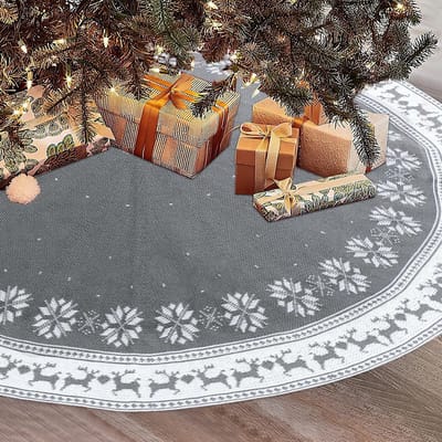 Grote Kerstboomrok 90cm Rustic Gebreid Dikke Boomrok met Sneeuwvlokken en Hertjes voor Kerstdecoratie Binnen en Buiten