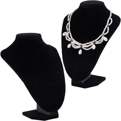 Kleine fluwelen halskettinghouder voor sieradenorganisatie met standaard - Set van 2 - Choker houder - Mannequin buste standaard - Sieraden display racks