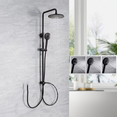 Lonheo Regendouche Zwart - Douchesysteem Met Omstelling Voor Badkamer -Doucheset met 2 Functies - Roestvrijstalen - Doucheset - Hoogte Verstelbaar - Rond Design - Zwart