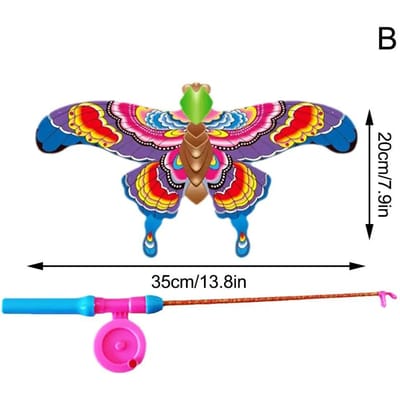 Mini Canne à Pêche Cerf-volant pour Enfants Papillon Hirondelle Perroquet Vifs Faciles à Lancer Kites Poisson Rouge pour Tout-Petit Extérieur Plage Parc Débutant