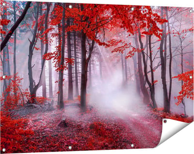 Gards Tuinposter Rood Bos met Bomen - 120x80 cm - Tuindoek - Tuindecoratie - Wanddecoratie buiten - Tuinschilderij