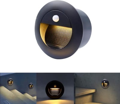 Ronde Inbouw LED Traplamp met Bewegingssensor - Zwart Aluminium IP65 Warm Wit Licht