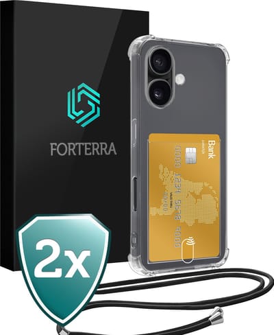 Hoesje Geschikt voor iPhone 16 Pashouder Case Siliconen Hoes Met Koord - Hoes Geschikt voor iPhone 16 Met Telefoonkoord Hoesje Back Cover Met Pasjeshouder - Transparant - 2 PACK