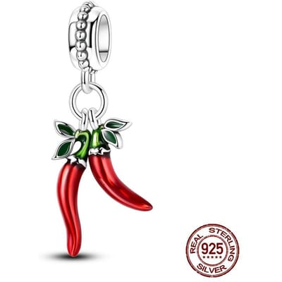 Neuf Authentique Original Cuivre Métal Breloque Perle Composant Perles Composants Petit Piment Rouge Composants Perles Conçu Pour Bracelet Haut white